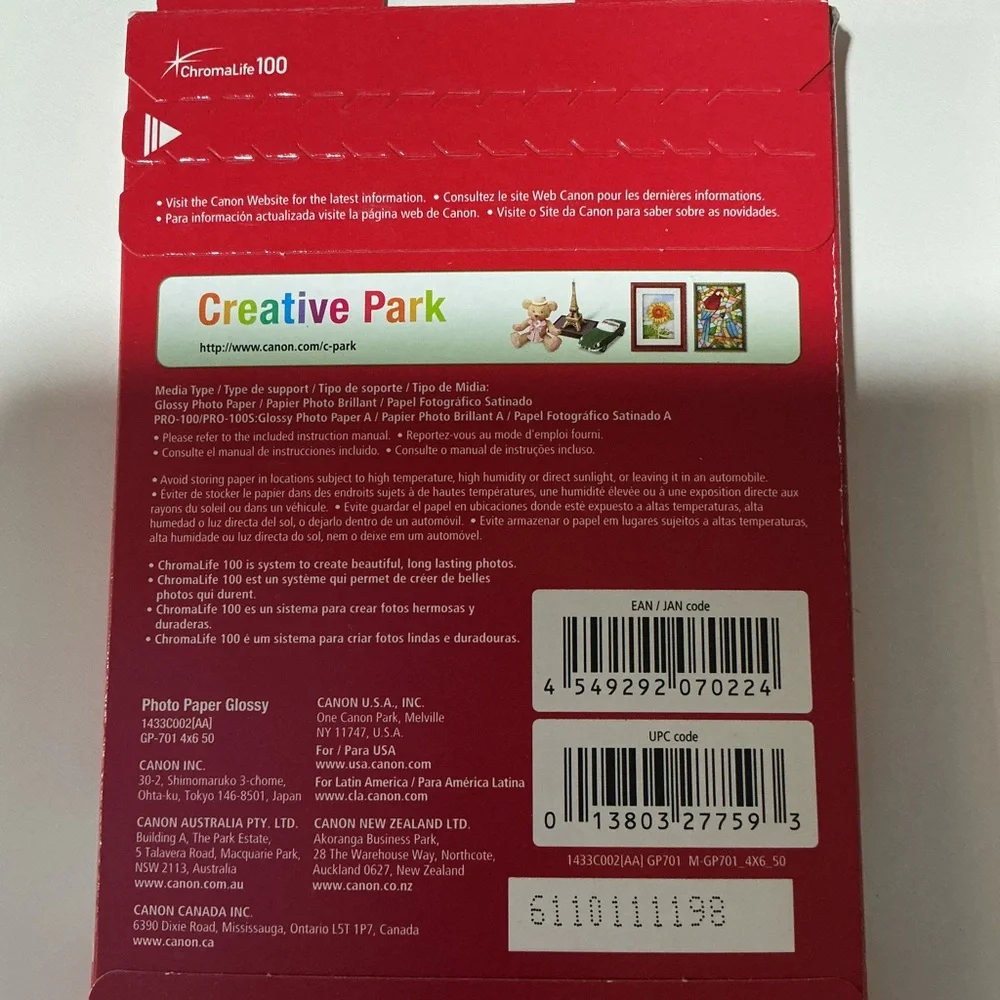 Canon set of. 2 Glossy Photo Paper 4x6 New